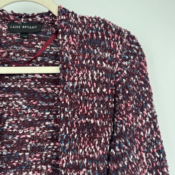 Lane Bryant Size 14 / 16  Marled Popcorn Chunky Knit Open Cardigan Sweater purpl - Picture 2 of 9